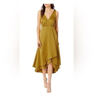 French Connection Maudie Drape Gold Midi Dress Sz 10 Women’s Size Large